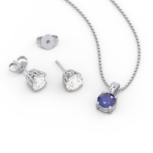 Solitaire Birthstone Necklace and Earrings Set