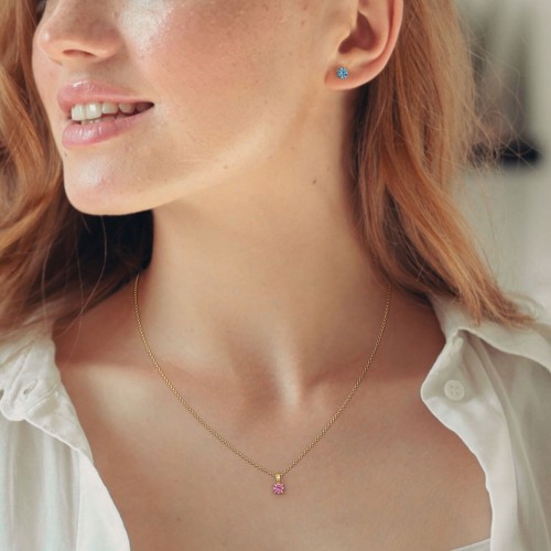Solitaire Birthstone Necklace and Earrings Set – 10K Yellow Gold with Blue Sapphire and Cubic Zirconia