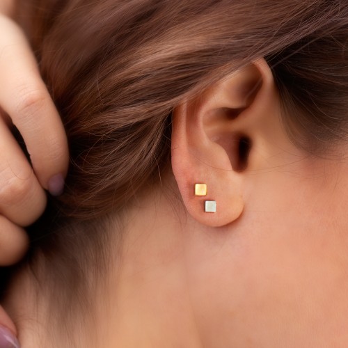 Engravable Square Disc Studs Earrings – Sterling Silver