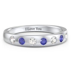 Flush Set Gemstone Belt Ring – 10K Yellow Gold with Cubic Zirconia and Blue Sapphire