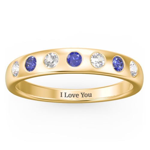 Flush Set Gemstone Belt Ring – 10K Yellow Gold with Cubic Zirconia and Blue Sapphire