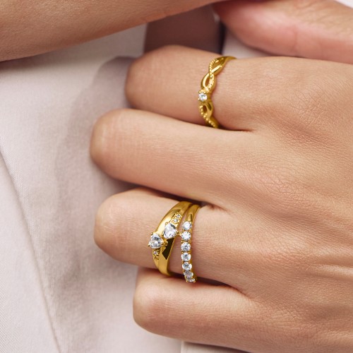 Double Heart Gemstone Ring with Accents – Sterling Silver with Cubic Zirconia and Blue Topaz