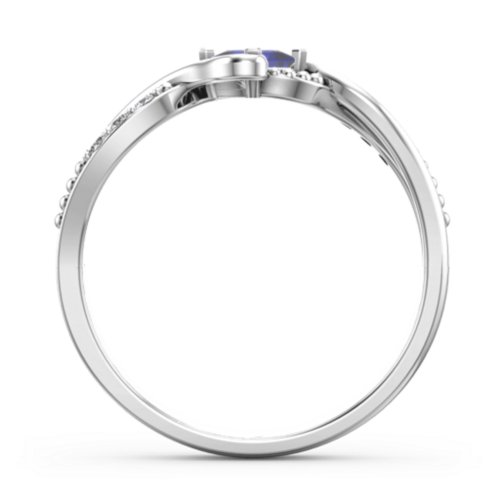 Solitaire Princess Cut Ring with Twisted Split Shank and Accents – 10K White Gold with Blue Sapphire and Cubic Zirconia