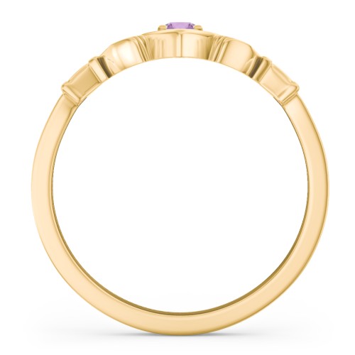 Round Stone Claddagh Ring – 18K Gold Plated Silver with Amethyst