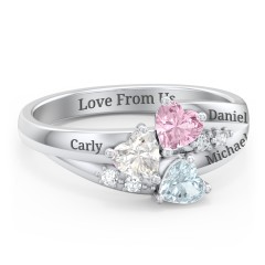 Heart Cluster Ring with Accents – 10K White Gold with Pink Tourmaline, Cubic Zirconia, and Aquamarine