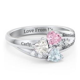 Heart Cluster Ring with Accents in 10K Solid White Gold with Cubic Zirconia, Pink Tourmaline, and Aquamarine