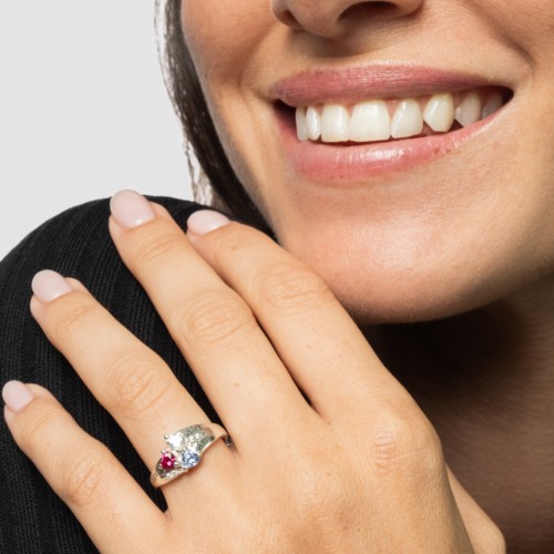 Heart Cluster Ring with Accents – 10K White Gold with Pink Tourmaline, Cubic Zirconia, and Aquamarine