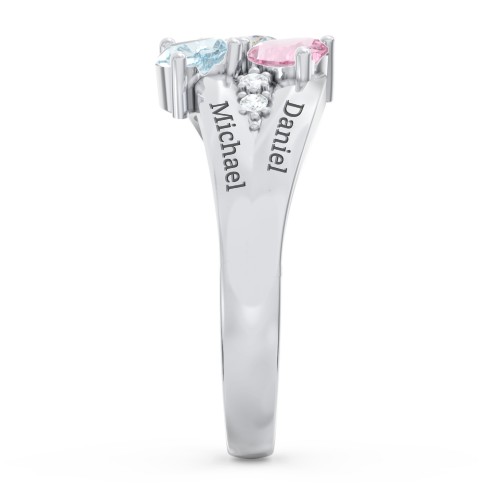 Heart Cluster Ring with Accents – 10K White Gold with Pink Tourmaline, Cubic Zirconia, and Aquamarine
