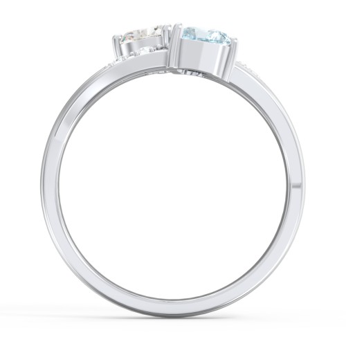 Heart Cluster Ring with Accents – 10K White Gold with Pink Tourmaline, Cubic Zirconia, and Aquamarine