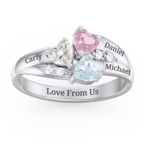 Heart Cluster Ring with Accents – 10K White Gold with Pink Tourmaline, Cubic Zirconia, and Aquamarine