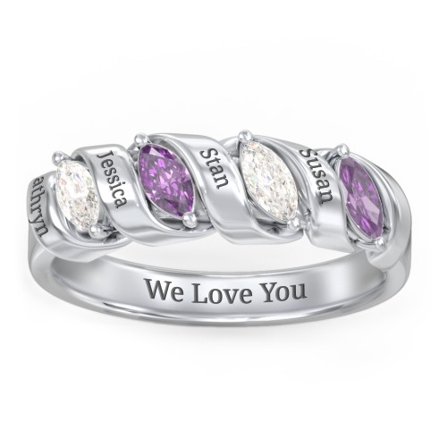Spiral Marquise Row Ring – Sterling Silver with Cubic Zirconia and Amethyst