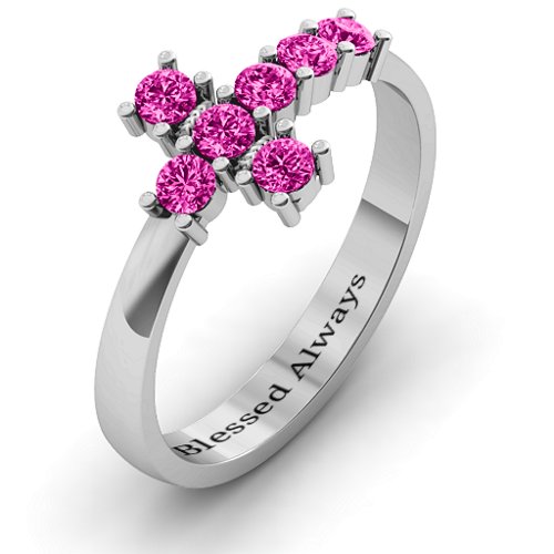 I Believe' Side Cross Ring – Sterling Silver with Pink Tourmaline