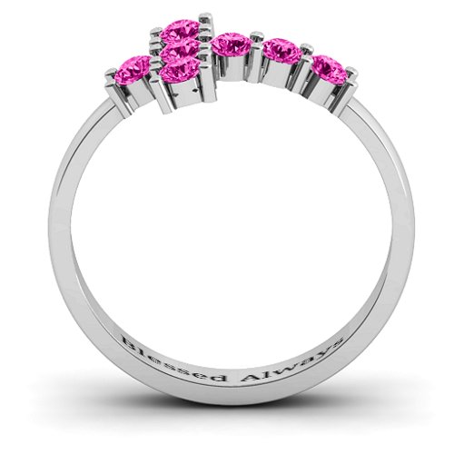 I Believe' Side Cross Ring – Sterling Silver with Pink Tourmaline