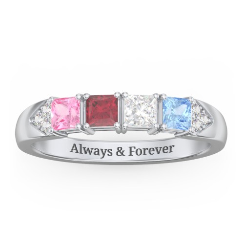 Classic 2-7 Princess Cut Ring with Accents – Sterling Silver with Cubic Zirconia, Pink Tourmaline, Ruby, and Blue Topaz