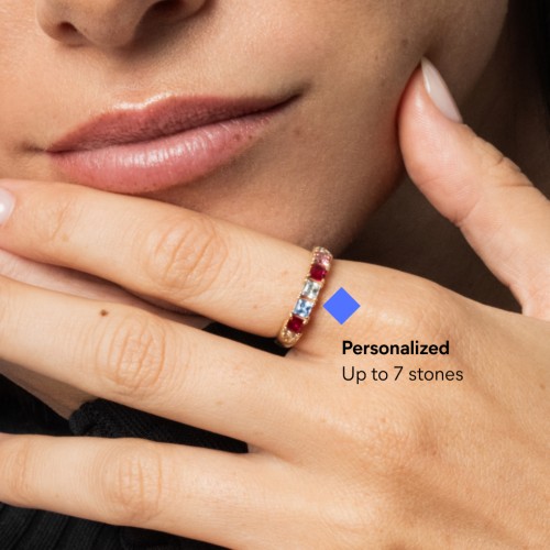 Classic 2-7 Princess Cut Ring with Accents – 10K Yellow Gold with Cubic Zirconia, Pink Tourmaline, Ruby, and Blue Topaz