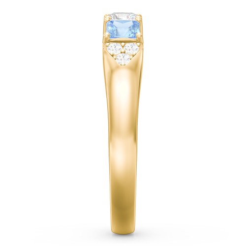 Classic 2-7 Princess Cut Ring with Accents – 10K Yellow Gold with Cubic Zirconia, Pink Tourmaline, Ruby, and Blue Topaz