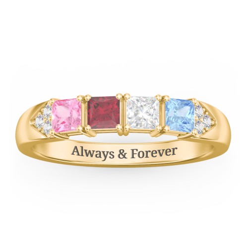 Classic 2-7 Princess Cut Ring with Accents – 10K Yellow Gold with Cubic Zirconia, Pink Tourmaline, Ruby, and Blue Topaz