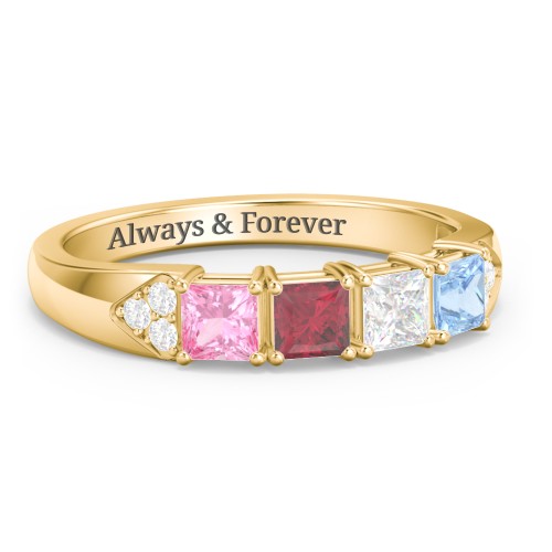 Classic 2-7 Princess Cut Ring with Accents – 10K Yellow Gold with Cubic Zirconia, Pink Tourmaline, Ruby, and Blue Topaz