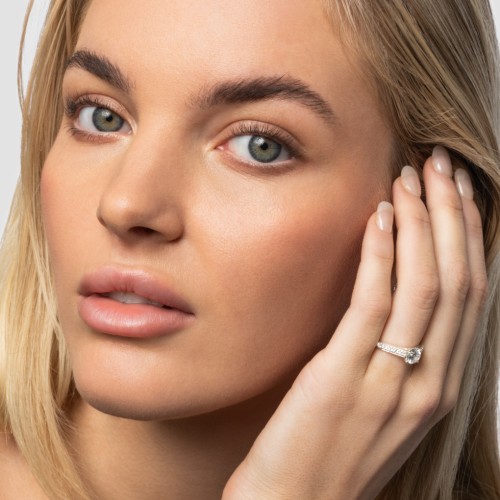 Elegant Duchess Ring with Shoulder Accents – Sterling Silver with White Premium Zirconia and Cubic Zirconia