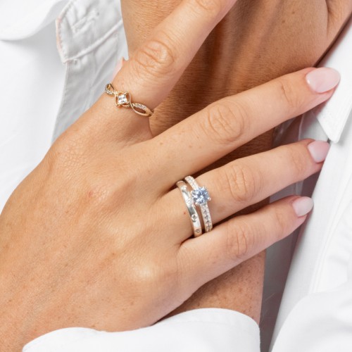 Elegant Duchess Ring with Shoulder Accents – Sterling Silver with White Premium Zirconia and Cubic Zirconia
