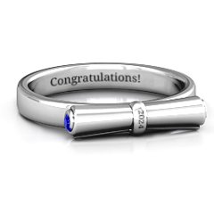 Diploma Scroll Graduation Ring – 10K Yellow Gold with Blue Sapphire