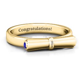 Diploma Scroll Graduation Ring in 10K Solid Yellow Gold with Blue Sapphire