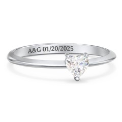 Solitaire Heart Gemstone Ring with Tapered Knife Edge Band – 18K Gold Plated Silver with Cubic Zirconia
