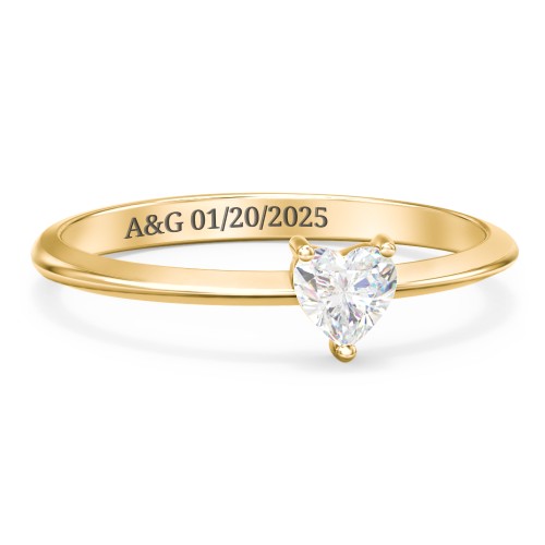 Solitaire Heart Gemstone Ring with Tapered Knife Edge Band – 18K Gold Plated Silver with Cubic Zirconia