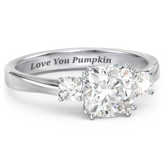 3 Stone Cushion Cut Duchess Ring – Sterling Silver with White Premium Zirconia and Cubic Zirconia