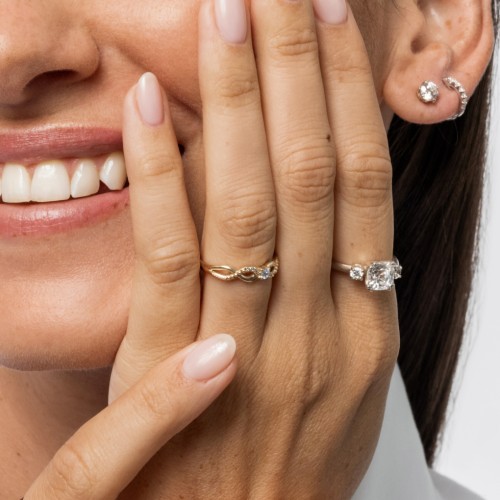 3 Stone Cushion Cut Duchess Ring – Sterling Silver with White Premium Zirconia and Cubic Zirconia