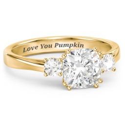 3 Stone Cushion Cut Duchess Ring in 10K Solid Yellow Gold with White Premium Zirconia