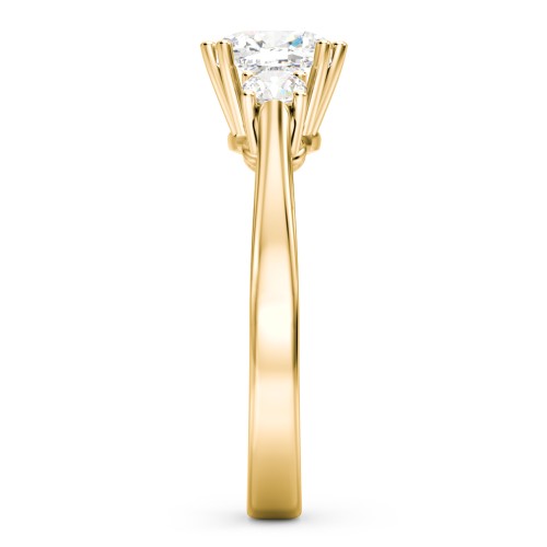 3 Stone Cushion Cut Duchess Ring – 10K Yellow Gold with White Premium Zirconia and Cubic Zirconia