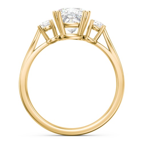 3 Stone Cushion Cut Duchess Ring – 10K Yellow Gold with White Premium Zirconia and Cubic Zirconia