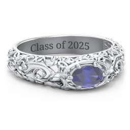 Vintage Graduation Ring in 10K Solid White Gold with Blue Sapphire
