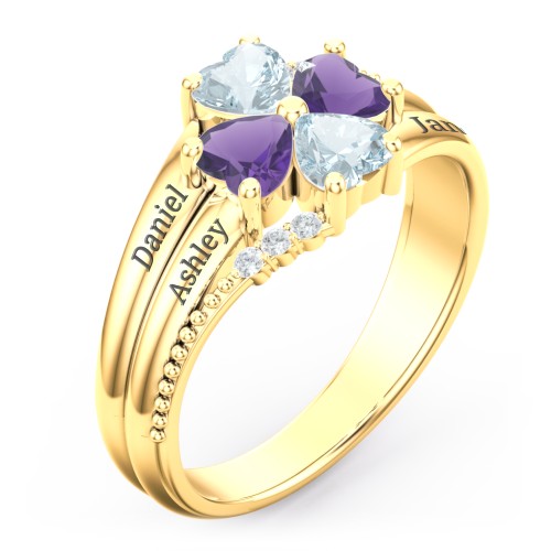 A Mother's Love and Luck Ring – 10K Yellow Gold with Aquamarine, Amethyst, and White Premium Zirconia