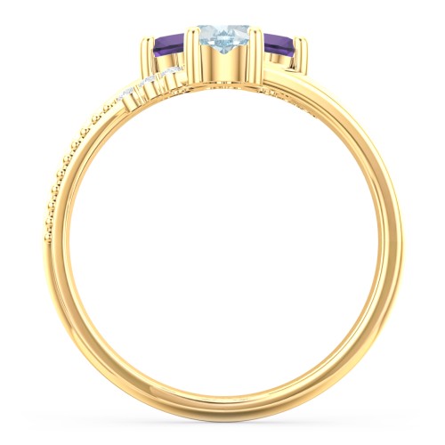 A Mother's Love and Luck Ring – 10K Yellow Gold with Aquamarine, Amethyst, and White Premium Zirconia