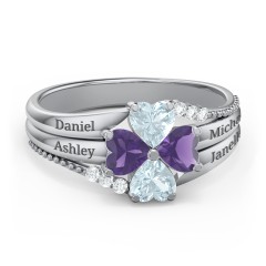 A Mother's Love and Luck  Ring – Sterling Silver with Aquamarine, Amethyst, and White Premium Zirconia