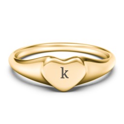 Engravable Heart Signet Ring in 10K Solid Yellow Gold