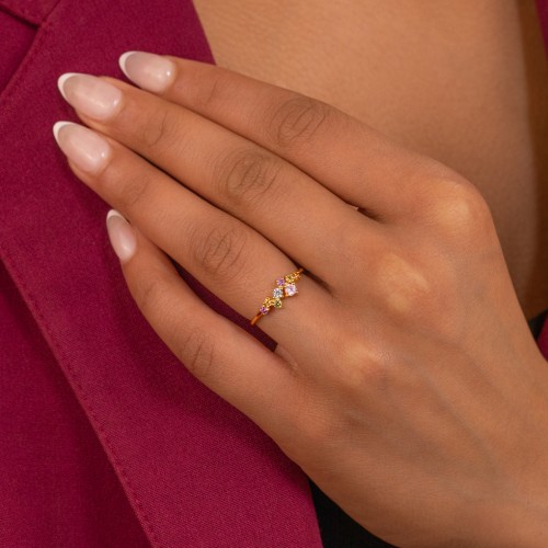 8-Stone Cluster Ring – Sterling Silver with Citrine, Pink Tourmaline, Cubic Zirconia, Amethyst, and Blue Topaz