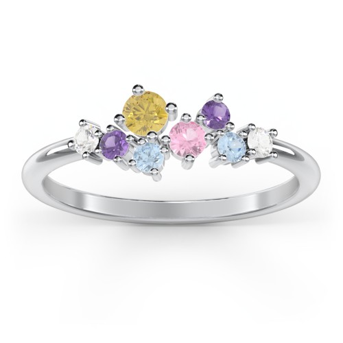 8-Stone Cluster Ring – Sterling Silver with Citrine, Pink Tourmaline, Cubic Zirconia, Amethyst, and Blue Topaz