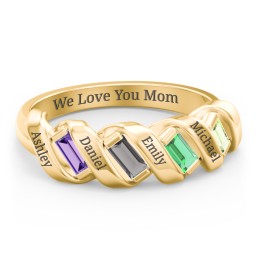 Spiral Baguette Ring in 10K Solid Yellow Gold with Amethyst, Smokey Quartz, Emerald, Peridot, and Blue Sapphire