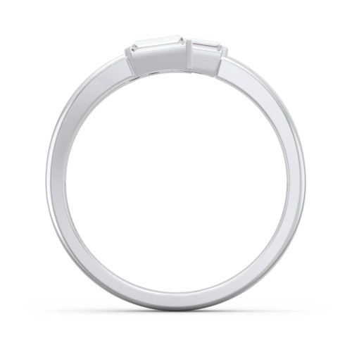 Engravable 3 Baguette Gemstone Ring with Accents – 10K White Gold with Cubic Zirconia and White Premium Zirconia