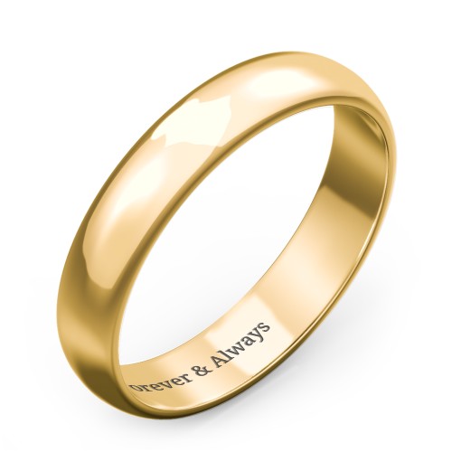 Classic Half Round Wedding Band - 4mm Width – 10K Yellow Gold