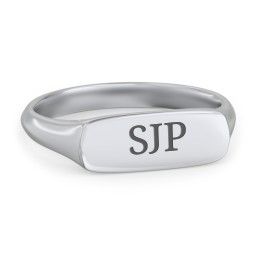 Women's Bar Signet Ring in 10K Solid White Gold