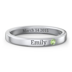 Stackable Birthstone Ring with Engraving – 10K Yellow Gold with Green Sapphire