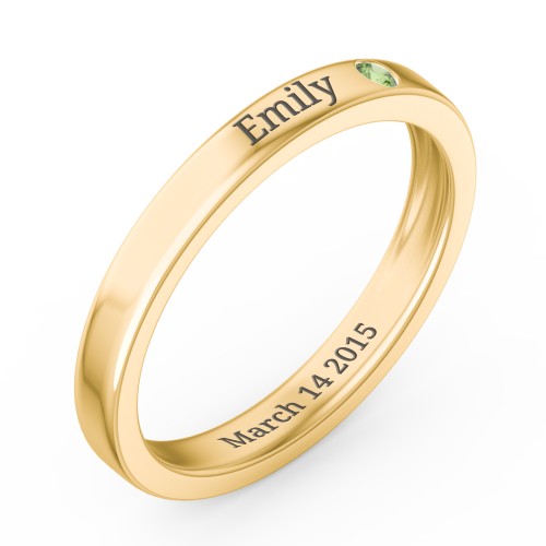 Stackable Birthstone Ring with Engraving – 10K Yellow Gold with Green Sapphire