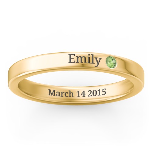 Stackable Birthstone Ring with Engraving – 10K Yellow Gold with Green Sapphire