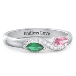 Infinity Marquise Ring with Accents in 10K Solid White Gold with Emerald, Pink Tourmaline, and White Premium Zirconia