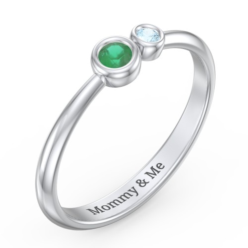 Generations 2-Stone Bezel Set Mother's Ring – Sterling Silver with Emerald and Blue Topaz