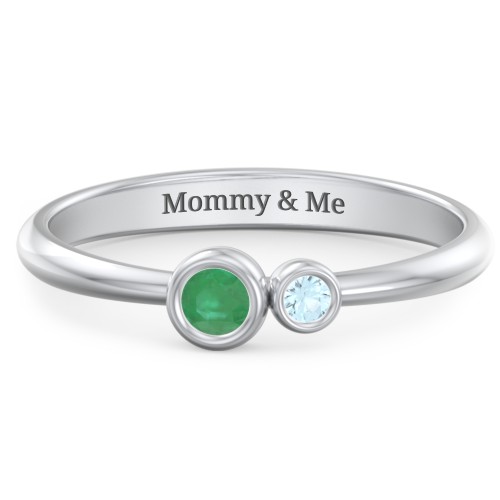 Generations 2-Stone Bezel Set Mother's Ring – Sterling Silver with Emerald and Blue Topaz